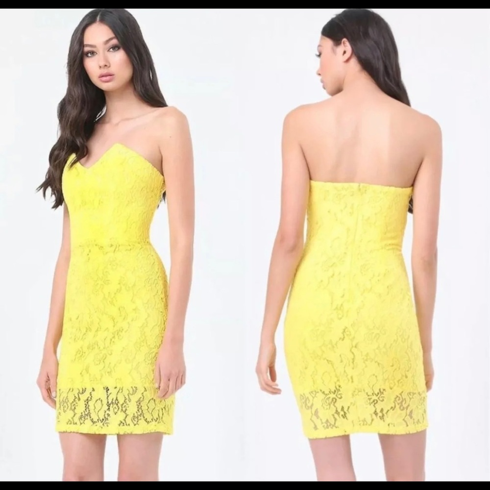 New With Tag Bebe Betty Strapless Lace Midi Dress Size 6 in Yellow